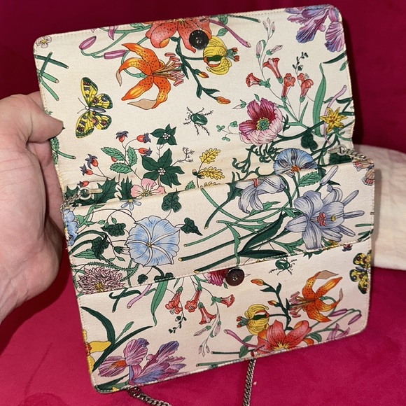 Gucci flora bloom wallet on chain mini crossbody purse interlocking GG chain - Picture 11 of 16